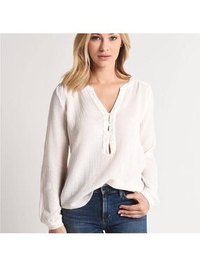 Velvet Grey Cotton Gauze Long Sleeve Top S